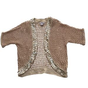 Lauren Hansen Women's‎ Beige Sequin Knit Cardigan Sweater Size M